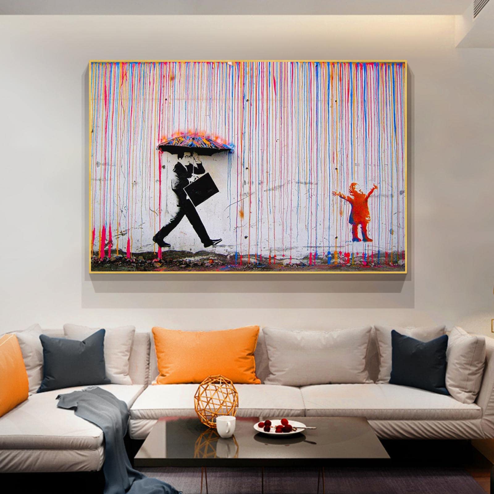 Amazon.co.jp: Banksy Colored Rain キャンバス絵画 モダン